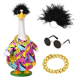 JcHrmers Hip Hop Porch Goose Outfits Cement Statue Concrete Goose Outdoor Patio Garden Concrete Lawn Goose Yard Decor (Singer)