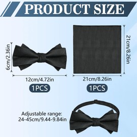 Men's Solid Color Pre-tied Bow Tie, Formal Neck Bow Tie Adjustable Tuxedo Two Layer Black Bow Ties and Pocket Square Set for Suit Wedding Party Graduation or Daily Wear