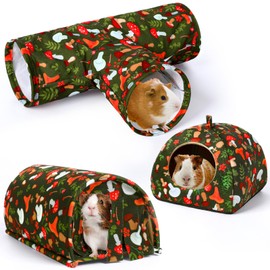AceOrbit 3 Pcs Guinea Pig Hideout Guinea 3 Way Hamster Tunnel Pig Hideout with Curtains Plush Mat Washable Nest Cage Accessories for Small Animals Hamster Bunny Ferret Chinchilla