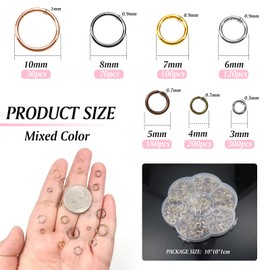 Toaob 1000 Pieces Open Jump Rings 3 mm 4 mm 5 mm 6 mm 7 mm 8 mm 10 mm 7 Colours Metal Split Rings Chain Rings Jump Ring with Ring Opener for Necklaces Bracelet DIY Jewellery Making