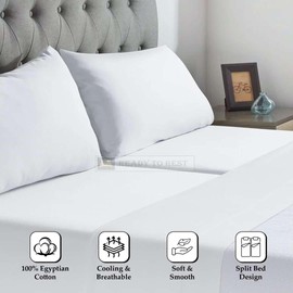 Ready To Rest 100% Egyptian Cotton Split King Sheets Sets for Adjustable Bed 5 Piece, Fits Mattress Upto 16" Deep, Hotel Luxury, Ultra Soft, Cooling Bed Sheets, White Solid