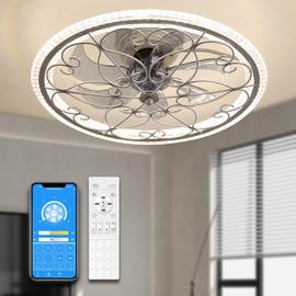 lifeholder Low Profile Ceiling Fan with Lights Remote 20" Ceiling Fan Flush Mount Enclosed Ceiling Light Dimmable Ceiling Lights Chandeliers Handmade Silver