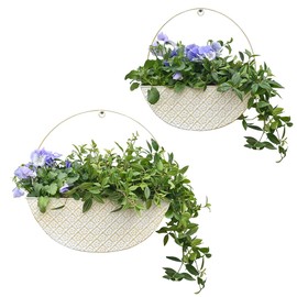 Chadechimo 2-Piece Metal Planter Wall Hanging Baskets Decor Half-Moon Wall Mount Planter Set for Shabby Chic Farmhouse Outdoor Indoor Wall Decor