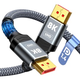 Capshi 8K DisplayPort 1.4 Cable, VESA Certified 6.6FT DP Cord (8K@60Hz, 4K@144Hz, 2K@240Hz/165Hz), 32.4Gbps High Speed Display Port Cable for Gaming Monitor, HDR/FreeSync/G-Sync, Braided, Grey