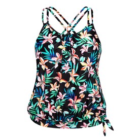 Holipick Plus Size Tankini Tops for Women Blouson Tummy Control Swim top Loose Fit Bathing Suit Top No Bottom, Black Floral, 18 Plus