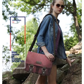 FANDARE Vintage Crossbody Bag Unisex Canvas Messenger Bags 7.9 inch tablet Travel Shoulder Satchel Pack Work Briefcase for Men and Women Wine Red