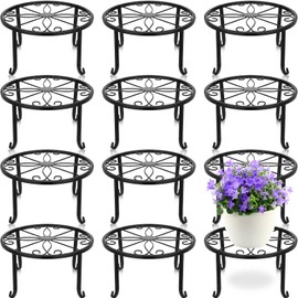 Maitys 12 Pack Metal Plant Stands for Flower Pot 9.45 x 5.12 Inch Heavy Duty Potted Holder Indoor Outdoor Rustproof Iron Flower Pot Stand Round Planter Stand Display Rack for Porch Garden Home
