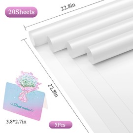 REAXYZNN 20 Sheets Flower Wrapping Paper, Waterproof Floral Wrapping Paper with Cards for DIY Craft, Florist Packaging Supplies for Birthday, Wedding, Mother's Day Gift (White)