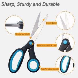 Left Handed Scissors for Adults, 8 Inch Stainless Steel Lefty Scissors, All Purpose Sharp Blade Shears, Soft Comfort-Grip Handles Blunt, for Office, Craft, Sewing, Arts, School, Home, 2-Pack