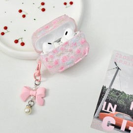 COTYPOFLIYTT Compatible with AirPods Pro Case Protective Shockproof Kawaii Soft TPU Cover with Cleaner Kit Bow Keychain for Airpods Pro 2nd/1st Generation-Pink