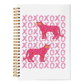 VNWEK Hot Pink Preppy Spiral Notebook Journal,Preppy Trendy Lined Hardcover Spiral Notebook 5.5 x 8.3 inches,Leopard Cheetah Lightning Bolt XOXO Spiral Notebook,Gifts for Teen Girls