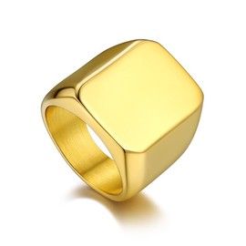 Bandmax Mens Big Chunky Ring Size 14 Stainless Steel Gold Sqaure Shape High Polished Signet Band Rings Gold Cocktail Ring Gift for Husband Father Son