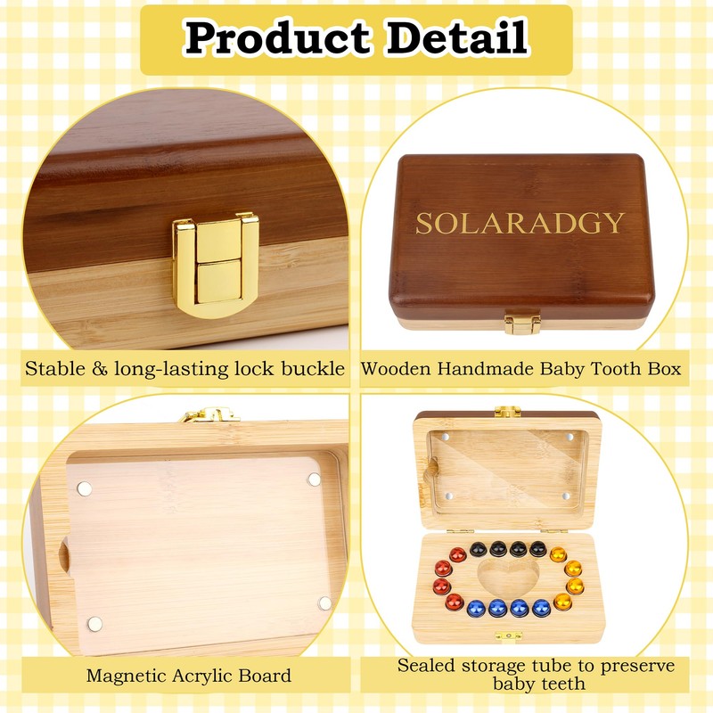 Solaradgy Wooden Tooth Fairy Keepsake Box for Kids, Baby Teeth