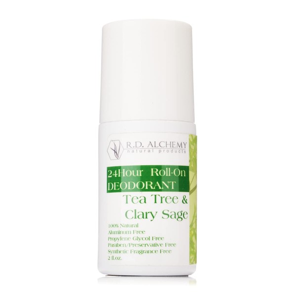 RD ALCHEMY - TEA TREE & CLARY SAGE - Best 100% Natural & Organic Roll-On Deodorant. Free of Aluminum, Baking Soda, Parabens, Synthetic Fragrance, Propylene Glycol! - Get Fresh Today!