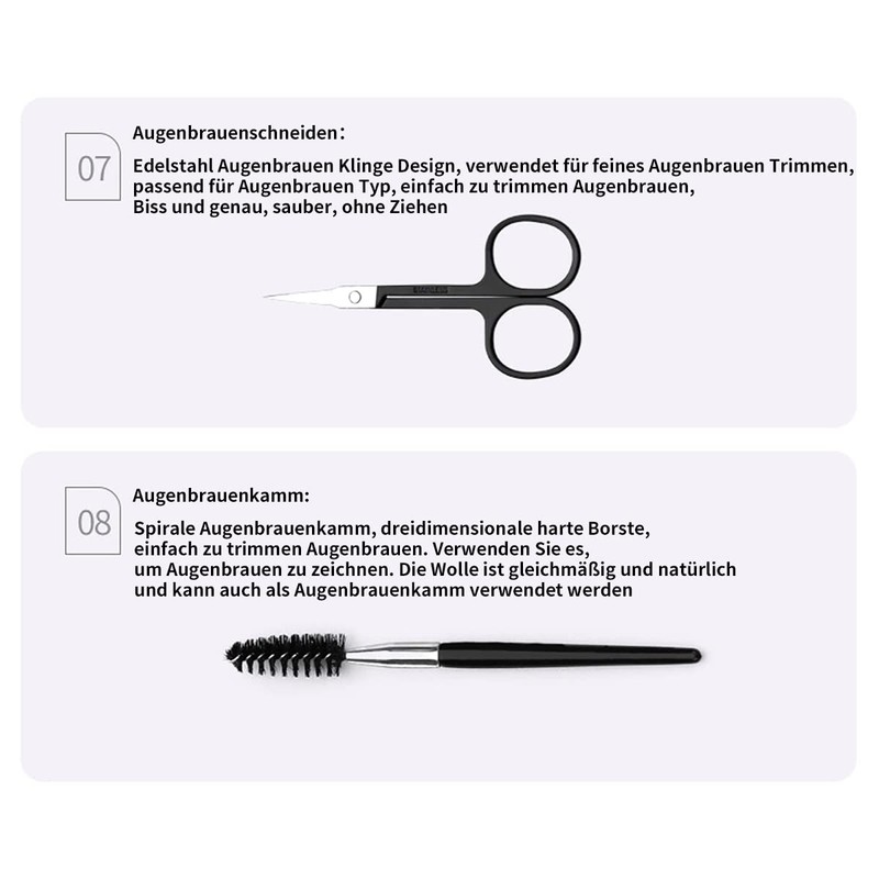Perfect Eyebrow Set - 9 Pieces with Tweezers, Brow Pencil,