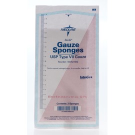 Medline Sterile 100% Cotton Woven Gauze Sponges, 8" x 4", 12-Ply, Ideal for Wound Dressing and General Cleaning, 2/Packs, Pack of 2
