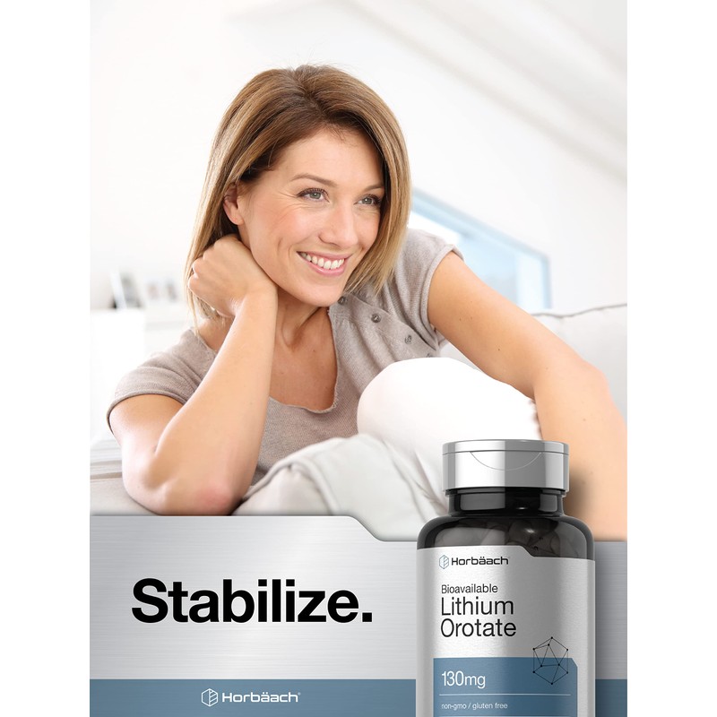 Horbäach Lithium Orotate 130mg | 180 Capsules | Non-GMO, Gluten