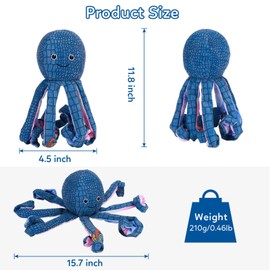 Emorefun Squeaky Dog Chew Toys,Octopus PU Dog Toy with 8 Legs,Durable Dog Toys,Stuffed Interactive Dog Toys,Cleanning Teeth Tug-of-war Dog Toy