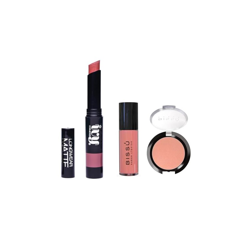 Set Maquillaje Rubor en Polvo, Rubor Liquido Bissu y Labial