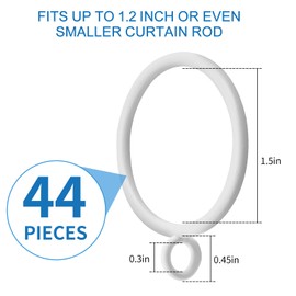 AMZSEVEN 44 Pack Curtain Rings with Eyelets, Metal Drapery Rings for Pinch Pleat Curtains, Drape Ring 1.5 Inch I D, Fits Up to 1.2 in Rod (White)