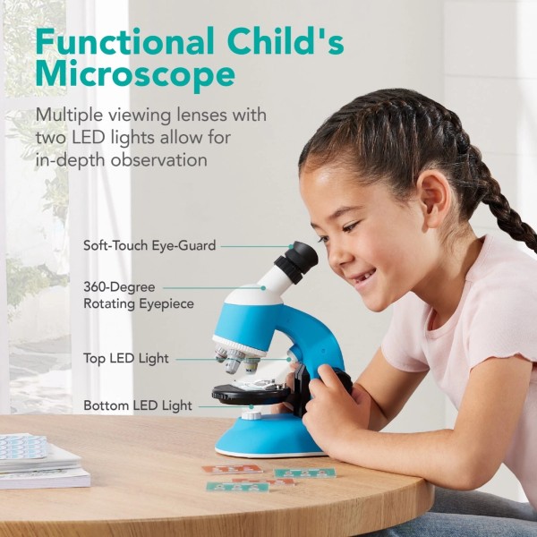 Kids 30-Piece Microscope STEM Set Carrying Case Up To 1200x