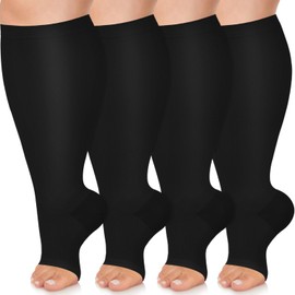Plus Size Compression Socks Wide Calf for Women & Men Knee High Toeless Stockings for Circulation