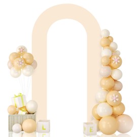 MODFUNS 7.2ft Open Arch Backdrop Cover Beige Fitted Spandex Arch Cover Stretchy U-Shape Arch Covers Double Sided Backdrop Covers for Baby Shower Banquet Reception Event Arch Decoration