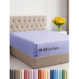 Extra Deep Full Fitted Sheet - Hotel Luxury Single Fitted Sheet Only - Easily Fits 18 inch to 24 inch Mattress - Ultra Soft, Wrinkle & Fade Free w/Extra Deep Pockets - Breathable & Comfy - Lavender