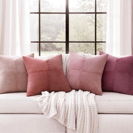 MIULEE - 4 fundas para cojín, bonitas, estilo bohemio y rústico, decorativas, con efecto degradado, de pana, a rayas, decoración del hogar para sofá, sala de estar y cama, 50.8 x 50.8 cm, color rosa
