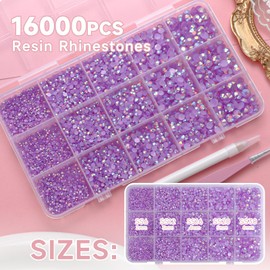 Uotey 16000 Pcs Resin Rhinestones for Crafting, Flatback Purple Gems Jelly Rhinestones, Mixed Sizes Puple Bedazzling Crystal with Pickup Tool for DIY Crafts Clothing Tumblers Mugs Shoes Fabric Nail Art