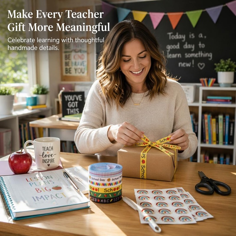 Teacher Appreciation Ribbon 6 Rolls with Stickers & Scissors