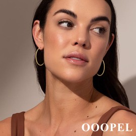 OOOPEL 2mm Gold Hoops Earrings for Women 14k Real Gold Plated Hoop Earrings for Women Hypoallergenic Lightweight Big Hoop Earring Boucle Doreille Femme en Or