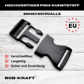 BOB-KRAFT - 1 x 30mm Steckschnalle, Steckverschluss, Kunststoff Klickverschluss, Klippverschluss, Steckschnalle für Beckengurt, Ersatzschnalle für Rucksack, 1 Stück, MADE IN EU