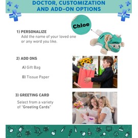 DolliBu Lying Wolf Doctor Plush Toy - Super Soft Wolf Doctor Stuffed Animal Dress Up with Cute Scrub Uniform & Cap Outfit - Fluffy Doctor Toy Plush Gift with Personalization - 9 Inches