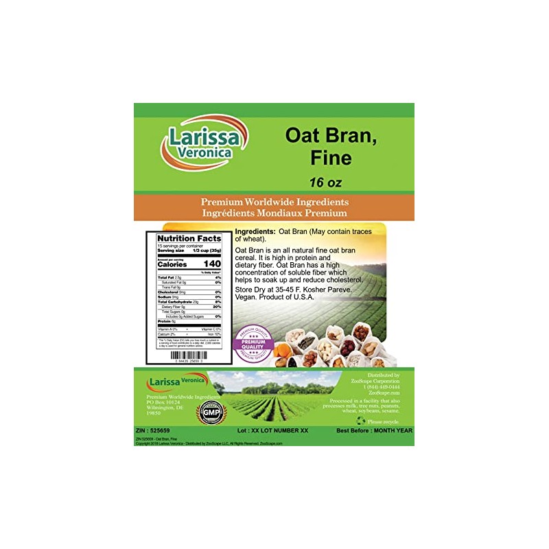 Oat Bran, Fine (16 oz, ZIN: 525659) - 3 Pack