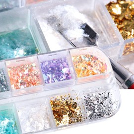 SANNXIX Mermaid Nail Sequins 12 Colors Iridescent Nail Powder Flakes Nail Foil Ice Slag Colorful Fluorescent Glitter for Nails Holographic Nail Art Glitter Nail Decorations for Nail Art