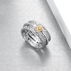 Star of David Spinner Ring S925 Sterling Silver Jewish Star Rings Jewish Jewelry Gifts for Women Men (Size:10)