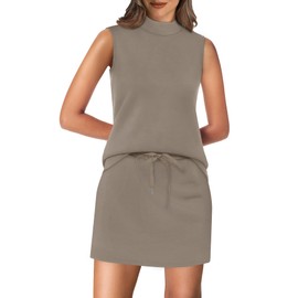XIEERDUO Womens Two Piece Skirt Lounge Sets Summer Travel Airport Outfits Matching Sets Womens Clothing Mock Neck Tops Athletic Tennis Dresses Beach Fashion Vacation Clothes Resort Wear 2025 Coffee L