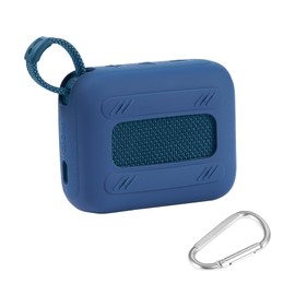 for JBL Go 4 Waterproof Bluetooth Speaker Silicone Cover Case, Portable Silicone Travel Case with Carabiner, Protective Skin Case (Blue Case) - co2CREA