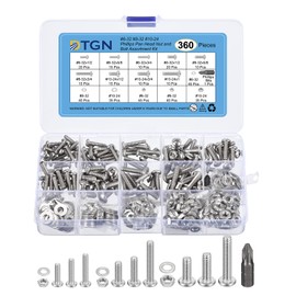 DTGN Assortment Set Machine Screws, 360 Pieces, #6-32#8-32#10-24, Phillips Pan Head Nuts and Bolts Assortment, 304 Stainless Steel, Phillips Drive Pan Head Bolt Assortment