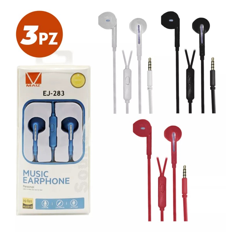Maíz 3pz Audifonos Alambricos In-ear Manos Libres Pc Jack 3.5mm