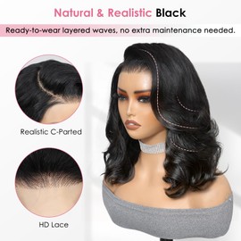 3 Layered Curtain Bangs Face-Framing Bob Wig Human Hair 15A 6x6 Glueless Wigs Human Hair Pre Plucked Pre Cut Body Wave 250 Density Hd Lace Front Wigs Human Hair Short Bob Wigs for Black Women 16 Inch