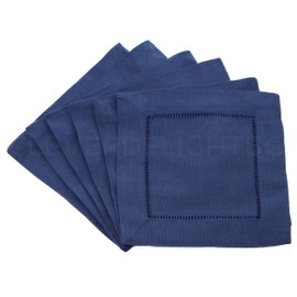 12 CleverDelights Navy Hemstitch Cocktail Napkins - 6" x 6" - 45/55 Cotton Linen Blend - Ladder Hemstitch Beverage Napkins - Dark Blue 6 Inch Coaster