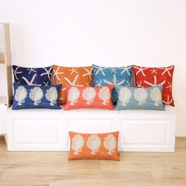 TRENDIN Coastal Throw Pillow Covers 18x18 Inch Starfish Beach Decoration for The Home Decorative Throw Cushion Case Motif Pillowcase for Couch Sofa Square Red PL916TR