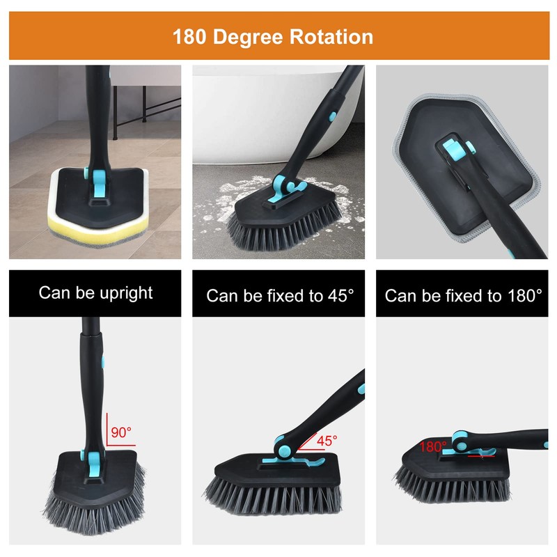 Long Handled Scrub Brush for Shower,3-in-1 Cleaning Brushes with 3