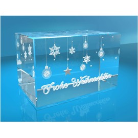 VIP-LASER 3D Glass Cube Christmas Baubles with Text 'I Merry Christmas'