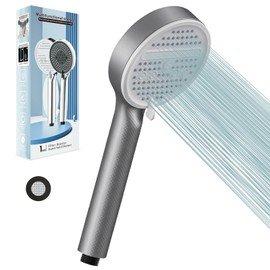 Shower Head, Upgraded Anti-Slip Texture Design High Pressure Shower Heads with 5 Modes Use Different scenarios, Universal Handheld Showerhead 12mm Diameter Large Panel for Low Water Pressure (Grey)