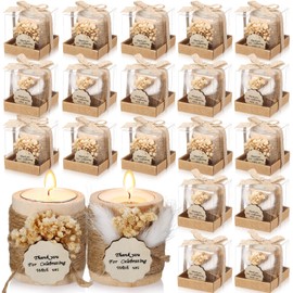 MTLEE 20 Sets Baptism Candle Favors for Guests Wooden Candle Holders with Tealight Candles Tags and Gift Boxes for Baptism Wedding Party Baby Shower Souvenirs(Beige,Thank You)