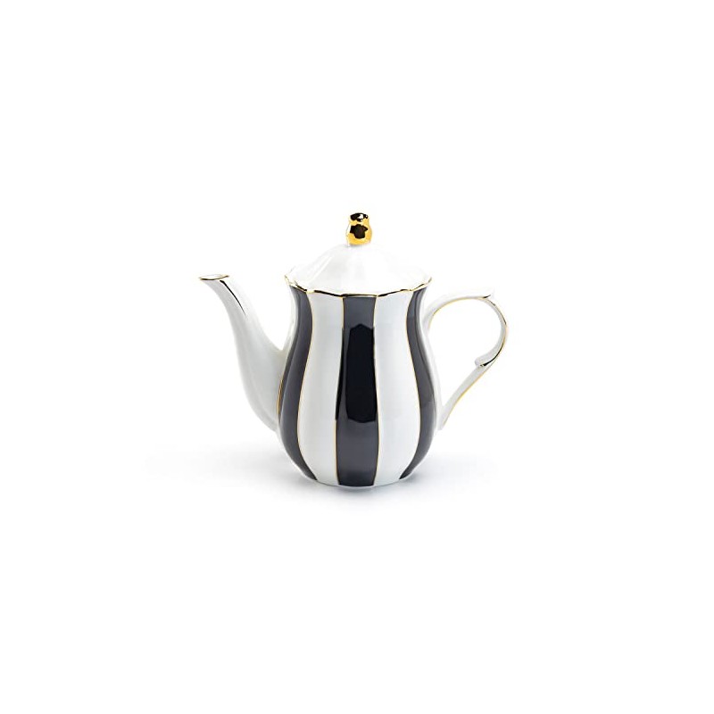 Grace Teaware Black and White Scallop Fine Porcelain Teapot