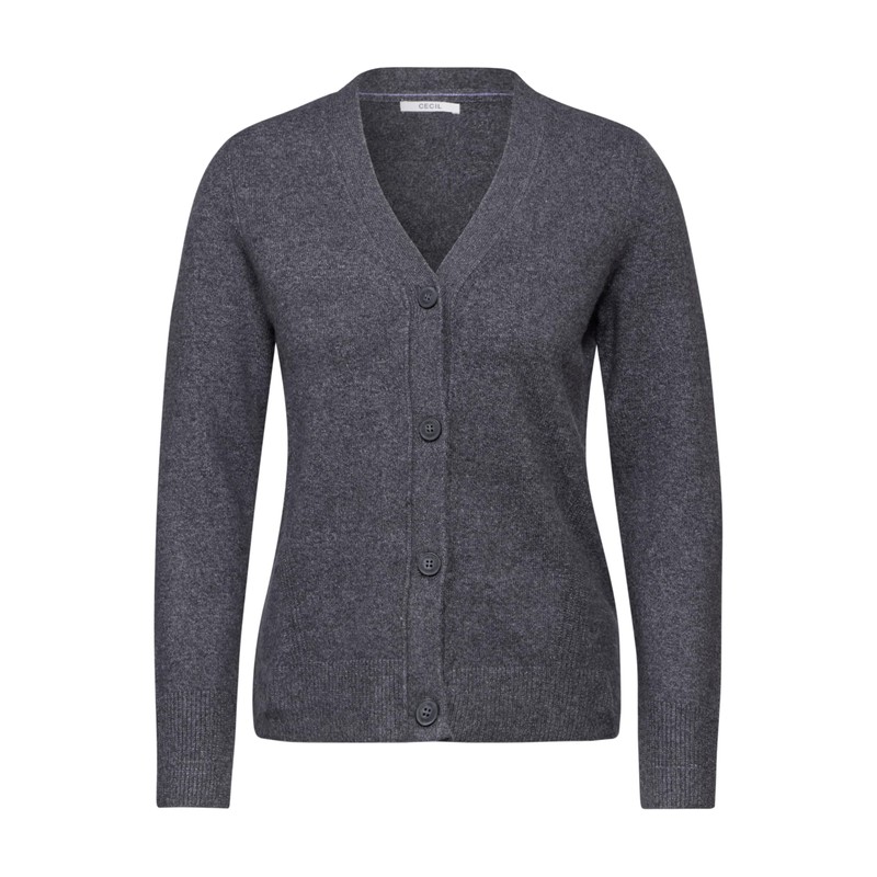 Cecil Women's Cardigan with Button Placket, Charcoal Grey Melange